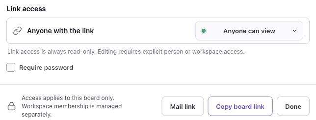 Teamwide dialog for sharing a board by link or invitation